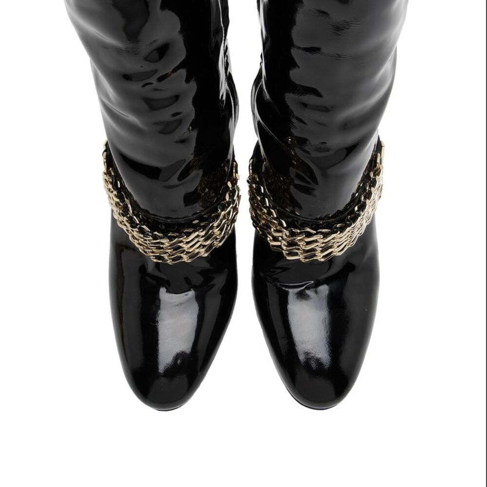 Burberry Patent Leather Chain Knee High Boots - Size 8.5 / 38.5 - Picture 5 of 8